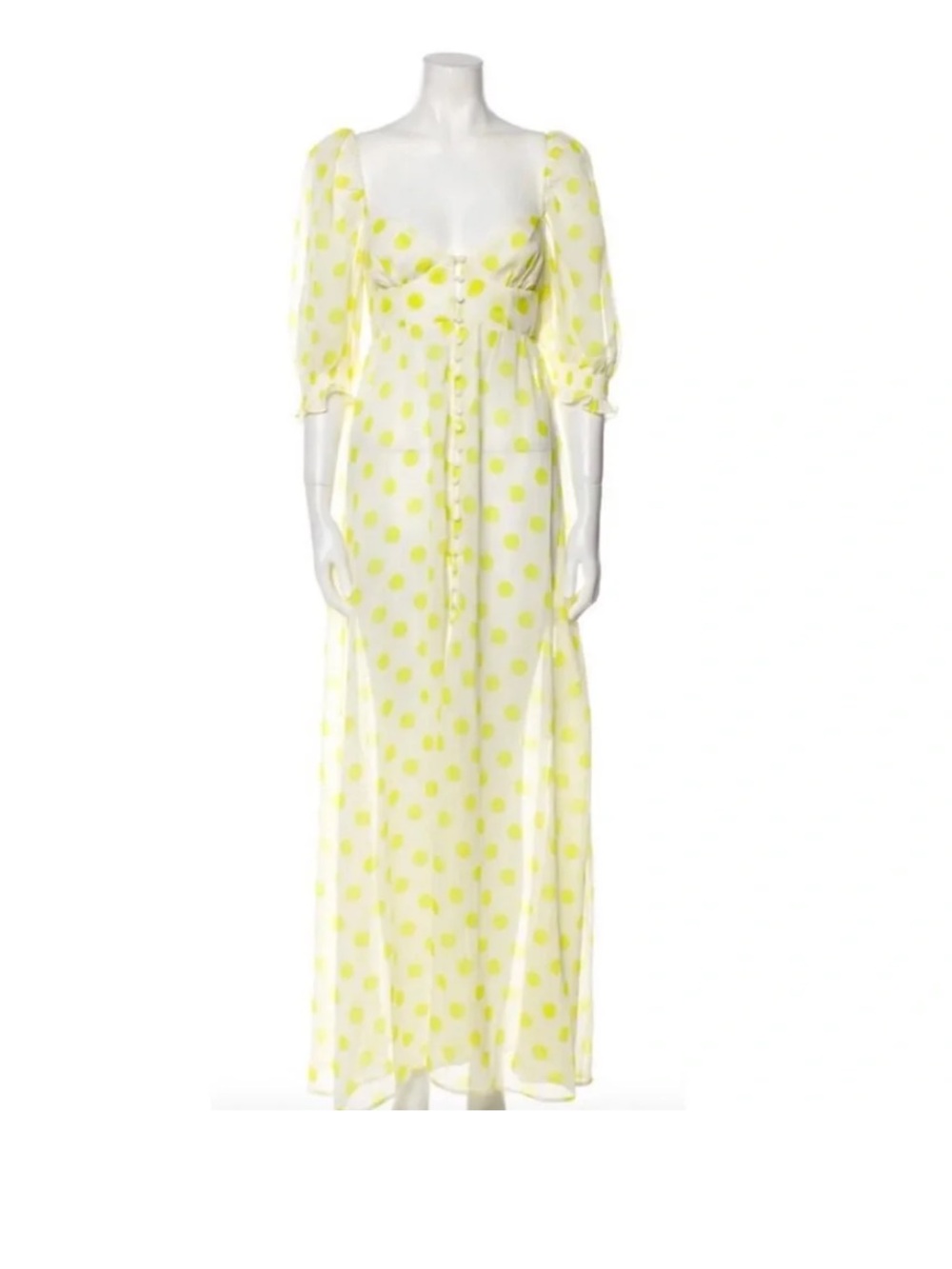 For Love & Lemons Lime Polka Dot Sheer Maxi Dress - Picture 5 of 12